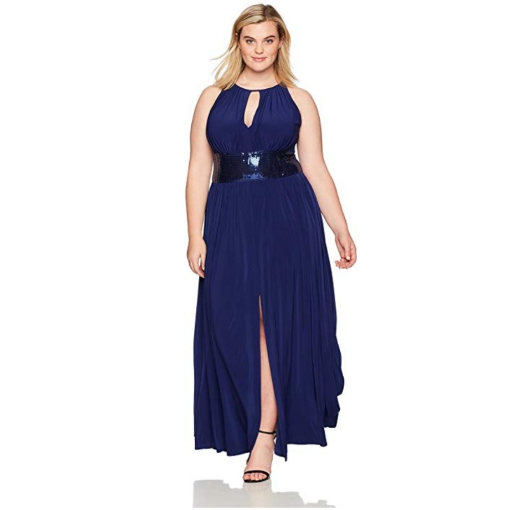 NWOT R & M Richards Dark blue maxi halter dress